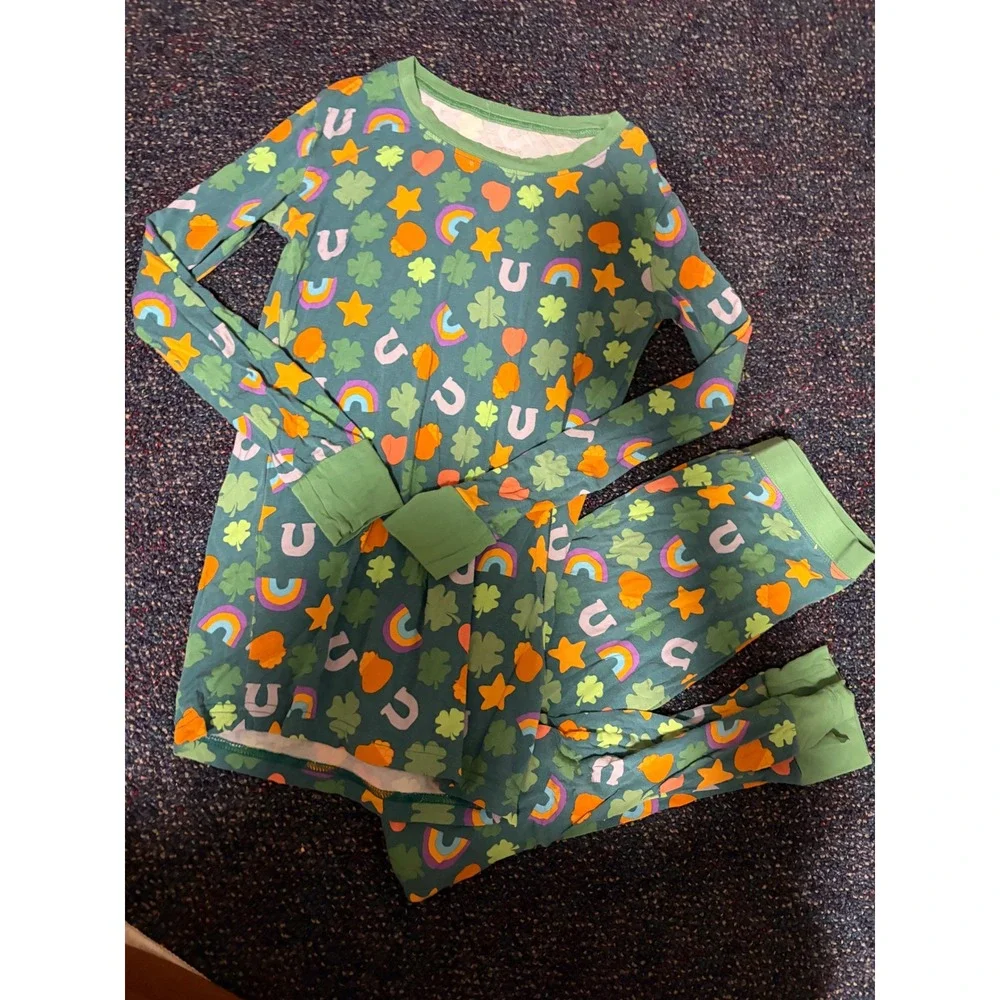 Little Sleepies St Patricks Day Lucky Charms Bamboo Pajama Set Green Kids 9/10